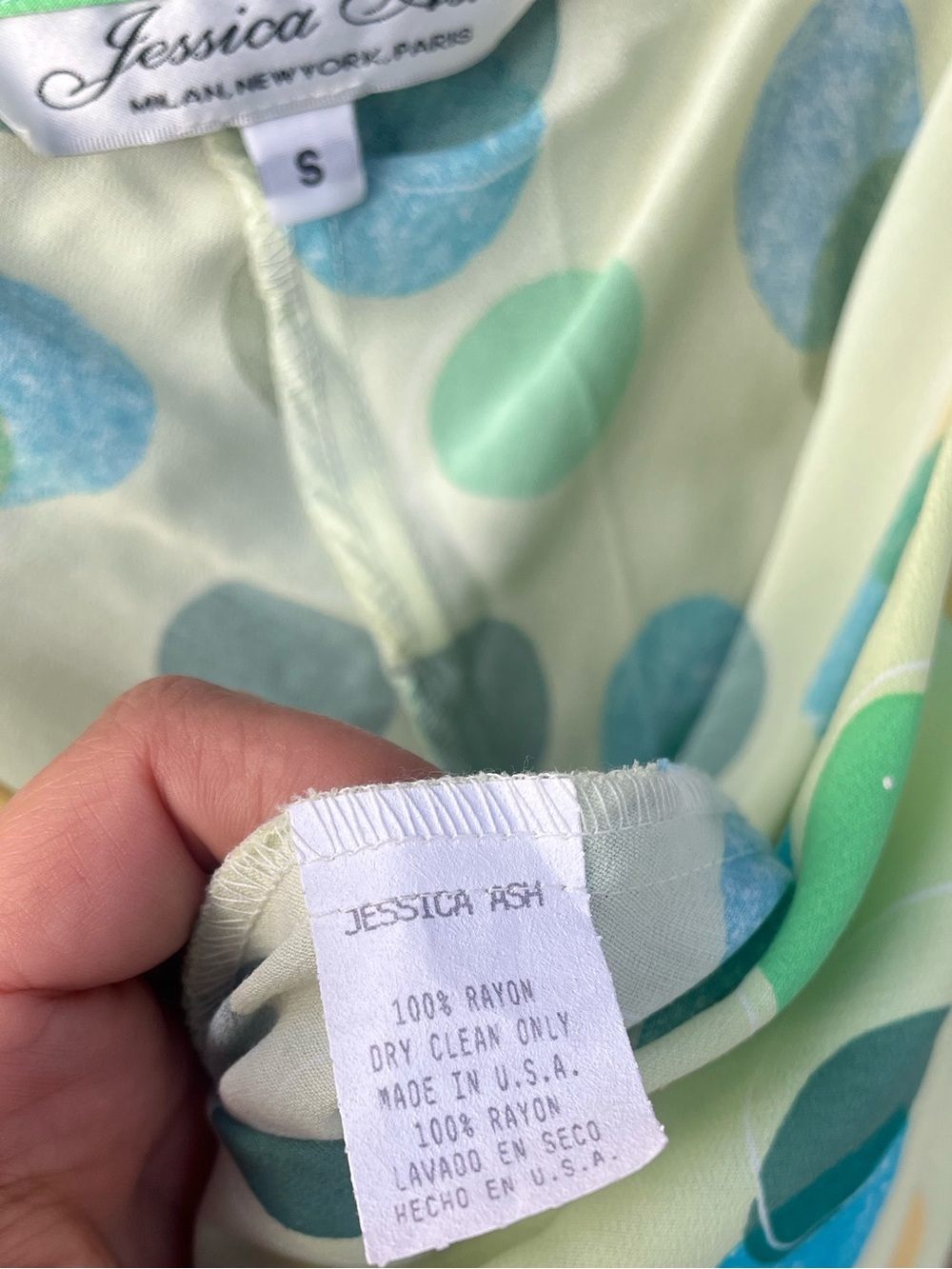 VINTAGE | Jessica Ash 90s Y2K Light Green & Teal Polka Dot Dress S - Picture 5 of 5